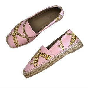 NEW Versace Medusa Chain Printed Canvas Espadrilles size 38.5 Pink